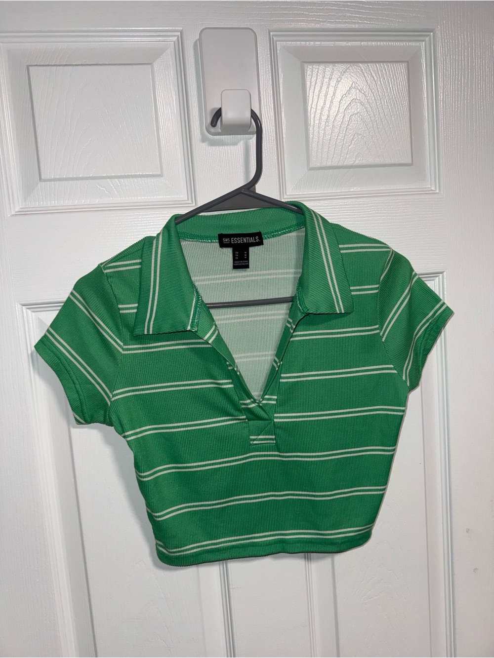 Green Striped Polo Crop Top Size Medium